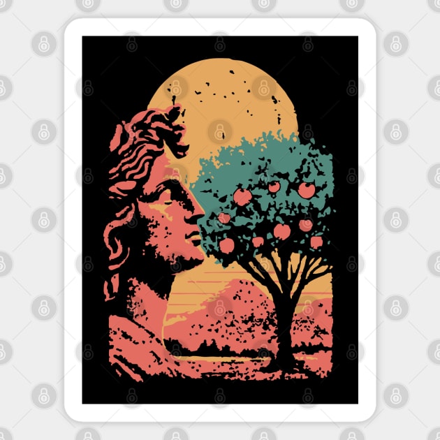 Contemplative Woman in Orange Grove - Retro Art Nouveau Illustration Magnet by TuncGK